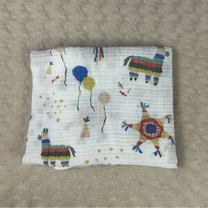 Red Rover Party Time Pinata Baby Swaddle Blanket Muslin Balloons Llama Birthday